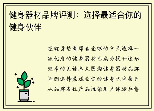 健身器材品牌评测：选择最适合你的健身伙伴